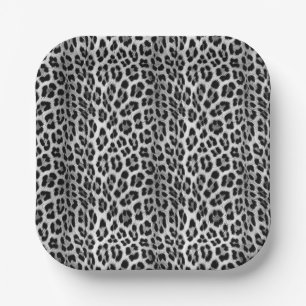 Plato De Papel Monocromo blanco y negro, patrón leopardo