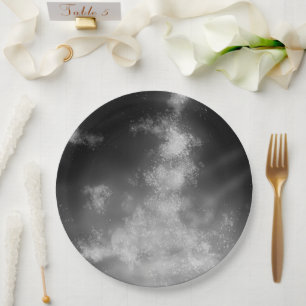 Plato De Papel Monocromo gris del cielo nocturno