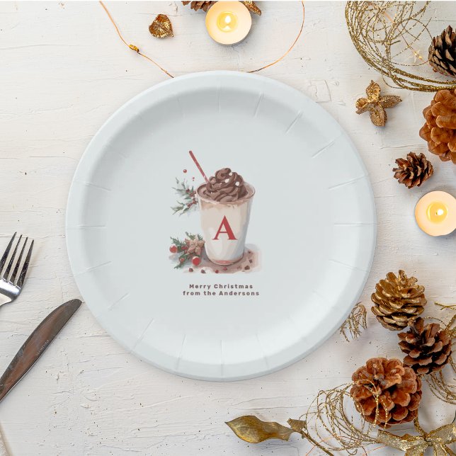 Plato De Papel Monogram Red Hot Cocoa Coffee Fiesta de Navidad   (Subido por el creador)