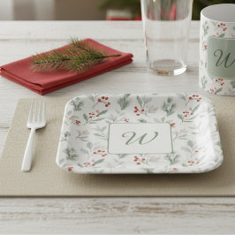 Plato De Papel Monogram Winter Foliage Holiday