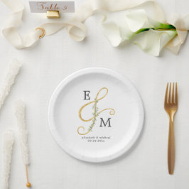 Plato De Papel Monograma Ampersand Eucalyptus Greenery Boda