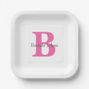 Plato De Papel Monograma Baby Shower Bridal Shower Rosa
