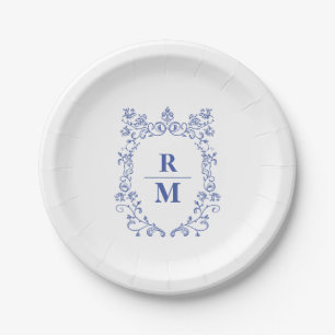 Plato De Papel Monograma boda personalizado escudo