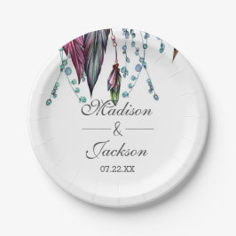 Plato De Papel Monograma Boho Dreamcatcher y Feathers Boda Rosa