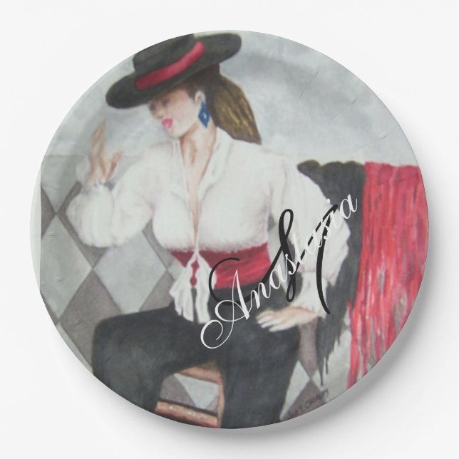 PLATO DE PAPEL MONOGRAMA BRAVO FIESTA BLANCO Y NEGRO (Anverso)