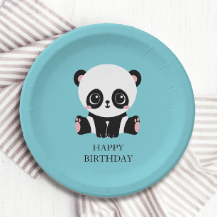 Plato De Papel Monograma Cute Panda Goma de burbuja personalizada