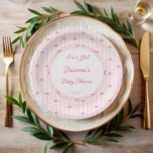 Plato De Papel Monograma de baby shower rosa dibujada a mano