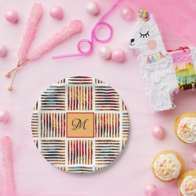 Plato De Papel Monograma de banda de abstracción geométrica multi (Fiesta)