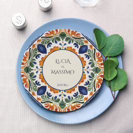 Plato De Papel Monograma de boda mexicano de la época de Talavera