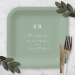 Plato De Papel Monograma de Boda verde de hoja de color sólido si<br><div class="desc">Sencilla hoja de color verde Boda Monograma Recepción placas de papel personalizado. Este moderno boda o cualquier evento El diseño de la placa de papel es sencillo y mínimo, con un color de fondo sólido y de moda característicos tipos de letra de caligrafía. Se muestra en la nueva paleta de...</div>