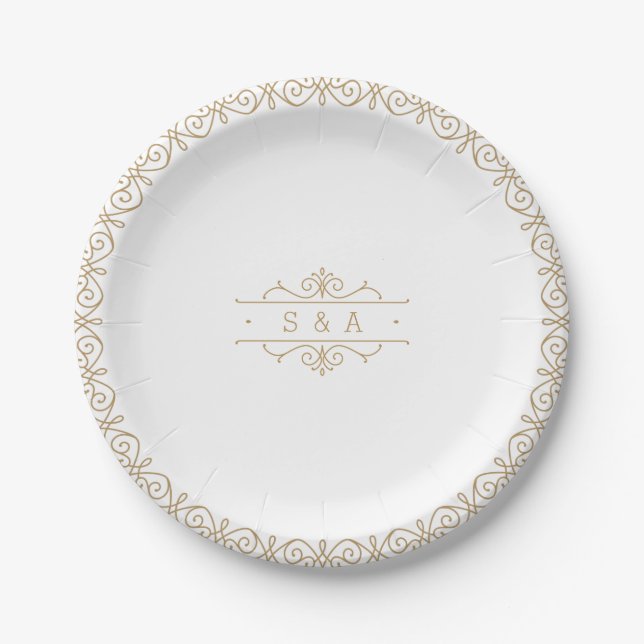 Plato De Papel Monograma de bodas clásico y elegante (Anverso)