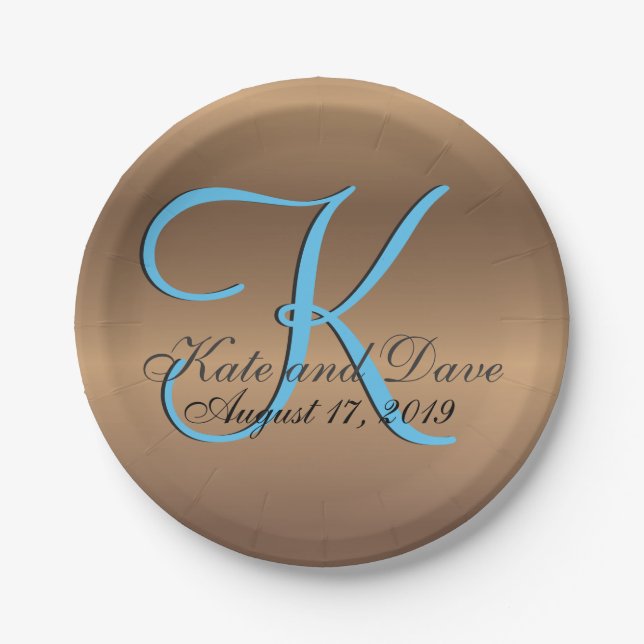 Plato De Papel Monograma de bronce 🔑 Pecado elegante (Anverso)