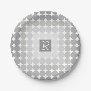 Plato De Papel Monograma de Círculos Grises Modernos