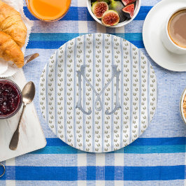 Plato De Papel Monograma de franjas de cangrejo de las abuelas co