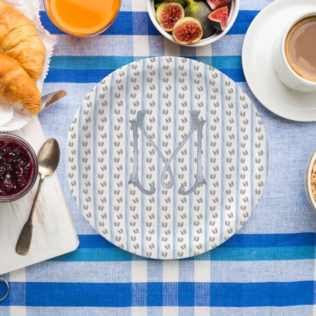 Plato De Papel Monograma de franjas de cangrejo de las abuelas co (Subido por el creador)