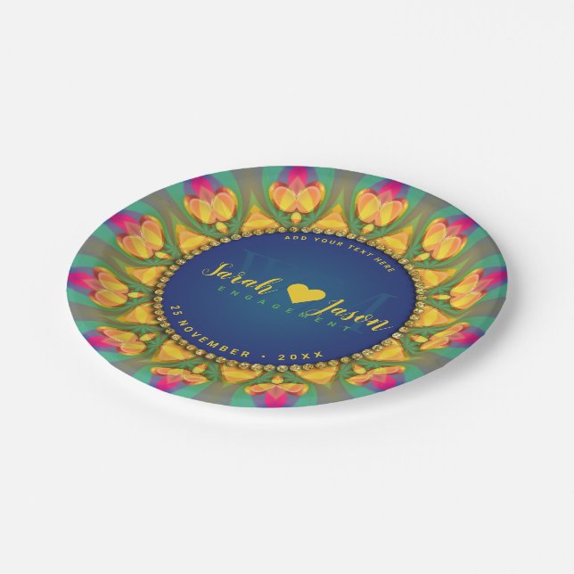 Plato De Papel Monograma de girasol mágico bohemio Mandala (Angular)