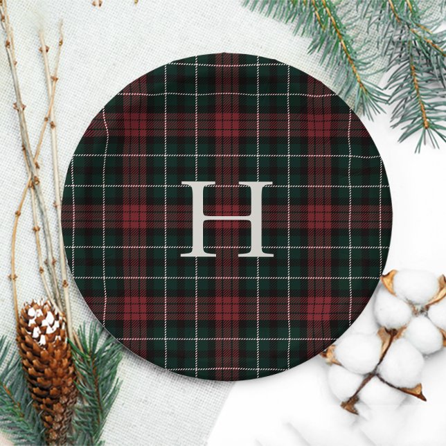 Plato De Papel Monograma de Holiday Tartan (Subido por el creador)
