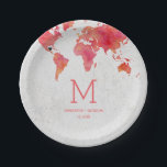 Plato De Papel Monograma de la boda de destino del mapa mundial d<br><div class="desc">Watercolor World Map Destination Wedding Paper Plates with MOVEABLE HEART LOCATION sólo tienes que hacer clic en el enlace personalizar adicional para posicionar tu corazón ~ Revisa mi tienda para ver toda la colección de bodas con este diseño!</div>