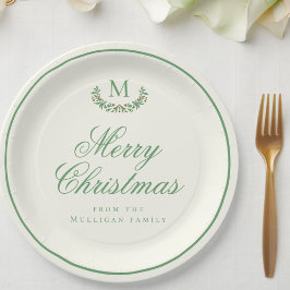 Plato De Papel Monograma de la familia de Navidades clásicos