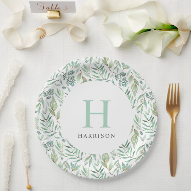 Plato De Papel Monograma de la familia Spring Meadow (Boda)