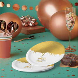 Plato De Papel Monograma de las gotas metálicas de oro de moda