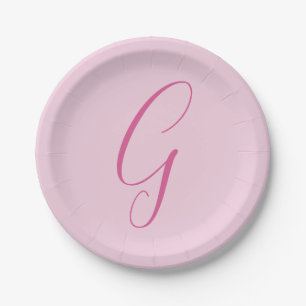 Plato De Papel Monograma de letra inicial rosa claro elegante sim