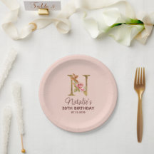 Monograma de letra N dorada con rosas rosadas