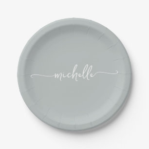 Plato De Papel Monograma de letra script minimalista elegante ver