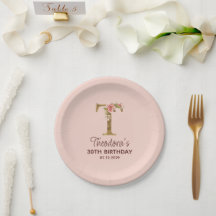 Monograma de letra T dorada con rosas rosadas