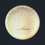 Plato De Papel Monograma de metal con purpurina dorada nombre gla<br><div class="desc">Platos de fiesta de monograma y inicial de metal con purpurina metálica dorada falsa. Esto hace que el regalo perfecto de cumpleaños número 16,  boda,  fiesta de soltera,  aniversario,  baby shower o fiesta de despedida de soltera para alguien que ama el lujo glamuroso y los estilos chic.</div>