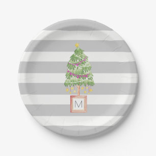 Plato De Papel Monograma de moda del árbol de navidad, decoraci