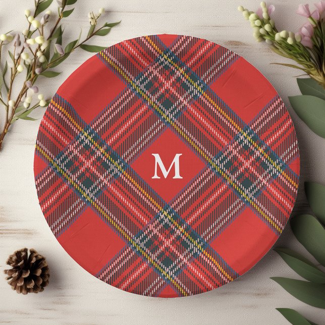 Plato De Papel Monograma de Navidades rojos Tartán colocado (Subido por el creador)