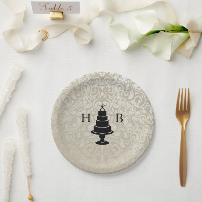 Plato De Papel Monograma de pastel de boda (Boda)