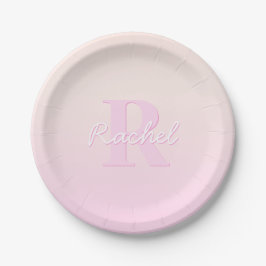 Plato De Papel Monograma de Personalizable corto | Ombre rosa y r