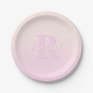 Plato De Papel Monograma de Personalizable corto Ombre rosa y r
