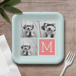 Plato De Papel Monograma de Personalizado de Collage de fotos de<br><div class="desc">Utiliza 3 fotos cuadradas para crear un regalo único y personal. O puedes mantener al cachorro hipster y hacer un keepsake de moda. Si necesita ajustar las imágenes,  haga clic en la herramienta personalizar para realizar cambios.</div>