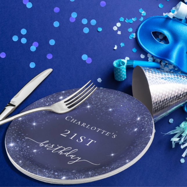 Plato De Papel Monograma de polvo de purpurina azul marino de cum (Subido por el creador)