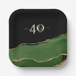Plato De Papel Monograma de Purpurina de oro y agio verde