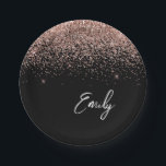 Plato De Papel Monograma de Purpurina rosado Rubor Rosa dorado Gi<br><div class="desc">Oro negro y Rosa - Nombre de monograma del Purpurina de espuma rosada de Rubor y placas Fiestas iniciales. Esto hace que el dulce perfecto cumpleaños 16, boda, ducha de novia, aniversario, ducha de bebé o fiesta de soltera sea regalo para alguien que ama el lujo glam y los estilos...</div>