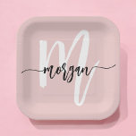 Plato De Papel Monograma de Rubor rosado moderno con guión de gaf<br><div class="desc">Añada un toque personalizado a su celebración con nuestras planchas de papel con el nombre de monograma de escritura Rubor Pink Modern Script Girly. Estos elegantes platos cuentan con un fondo rosa brillante con un moderno monograma de escritura, lo que los hace perfectos para cumpleaños, duchas de novias o cualquier...</div>