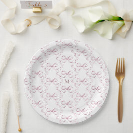 Plato De Papel Monograma de vaca rosada lindo