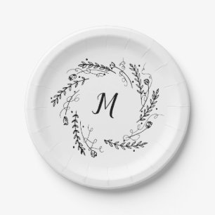 Plato De Papel Monograma de vendaje floral