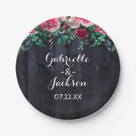 Plato De Papel Monograma del Boda de Borgoña de la Rubor y la Mar