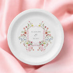 Plato De Papel Monograma del Escudo de la boda del jardín caprich<br><div class="desc">Escudo de Boda Jardín de la capilla Monograma Placas de papel Compromiso Decoraciones de celebración</div>