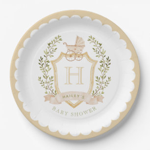 Plato De Papel Monograma del Escudo de transporte para bebés Ba
