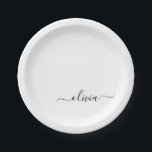 Plato De Papel Monograma del guión de la cuna blanca negra modern<br><div class="desc">Monograma blanco y negro Añade tus propias placas Fiestas de guiones de nombre. Esto hace que el dulce perfecto cumpleaños 16,  boda,  ducha de novia,  aniversario,  ducha de bebé o fiesta de soltera sea regalo para alguien que ama el lujo glam y los estilos de moda.</div>