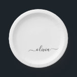 Plato De Papel Monograma del guión de la cuna blanca negra modern<br><div class="desc">Monograma blanco y negro Añade tus propias placas Fiestas de guiones de nombre. Esto hace que el dulce perfecto cumpleaños 16,  boda,  ducha de novia,  aniversario,  ducha de bebé o fiesta de soltera sea regalo para alguien que ama el lujo glam y los estilos de moda.</div>