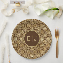 Monograma del patrón de Dahlias de estilo marrón y