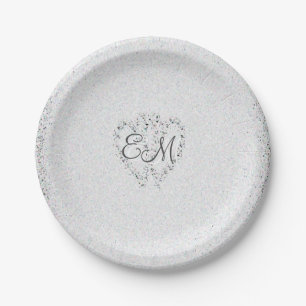 Plato De Papel Monograma del purpurina el del diamante que casa