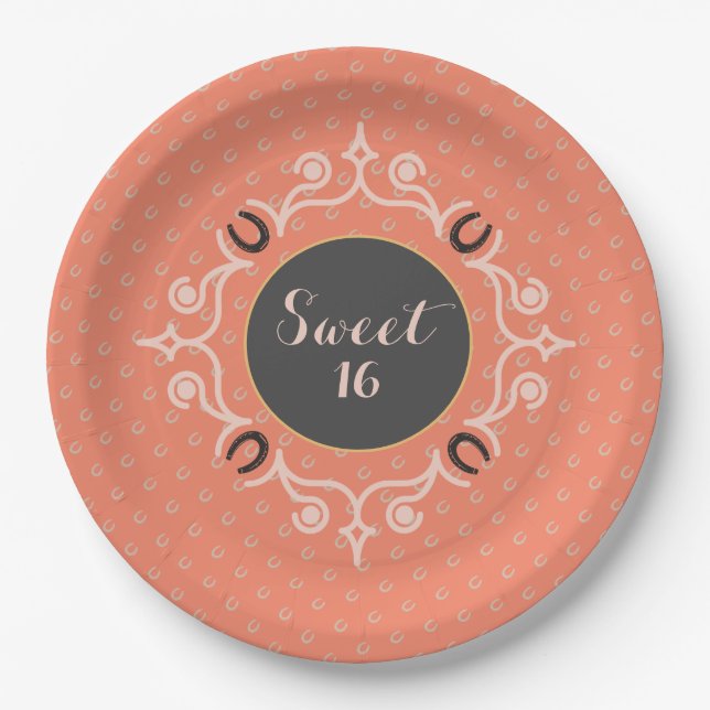 Plato De Papel Monograma ecuestre Lucky Horse Shoe (Anverso)